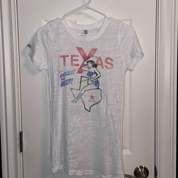 TYLERS Apparel White Burnout Texas T-Shirt - Picture 1 of 2